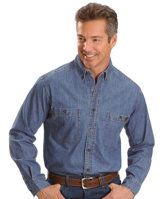Wrangler® RIGGS WORKWEAR® Denim Work Shirt (Рабочая рубашка ДЕНИМ с длинным рукавом)